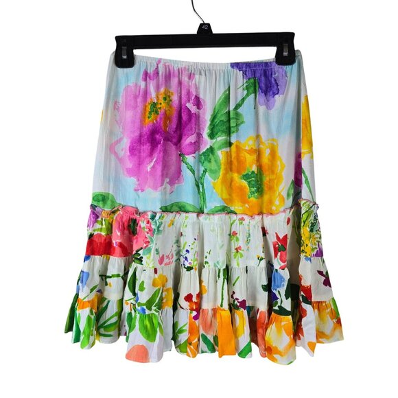 Jams World Sky Flower Ruffle Tiered Skirt Multicolor Art to Wear Boho Summer - Picture 3 of 9